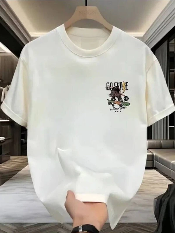 Pure Cotton Short-sleeved T-shirt with A Round Neck, New Style for Men, Summer Trend, Instagram-ready, Loose and Casual,Natural