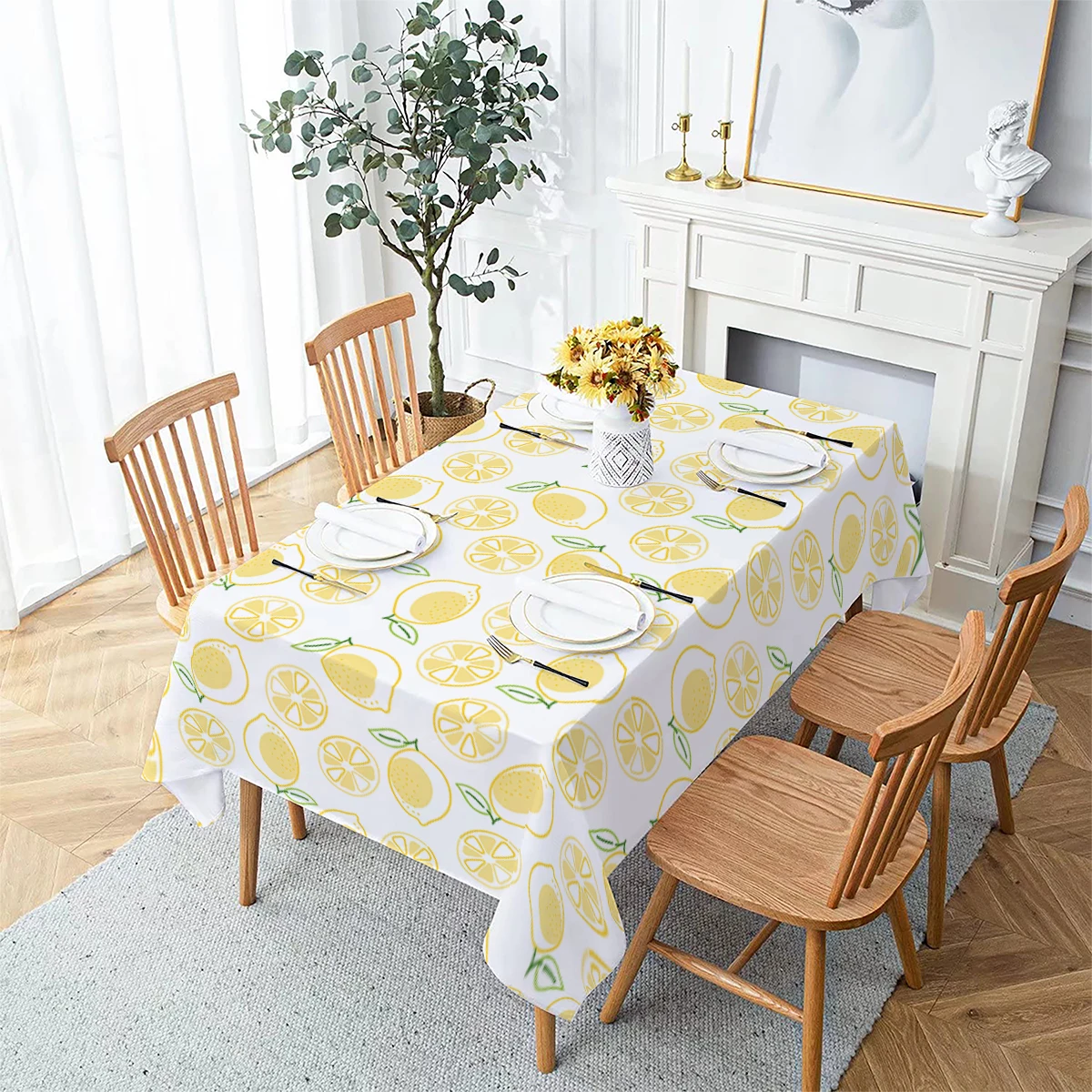 Playful Hand-drawn Fruit Pattern Polyester Tablecloth - Decorative Table Cover for Home Dining Room, Kitchen and Party Use