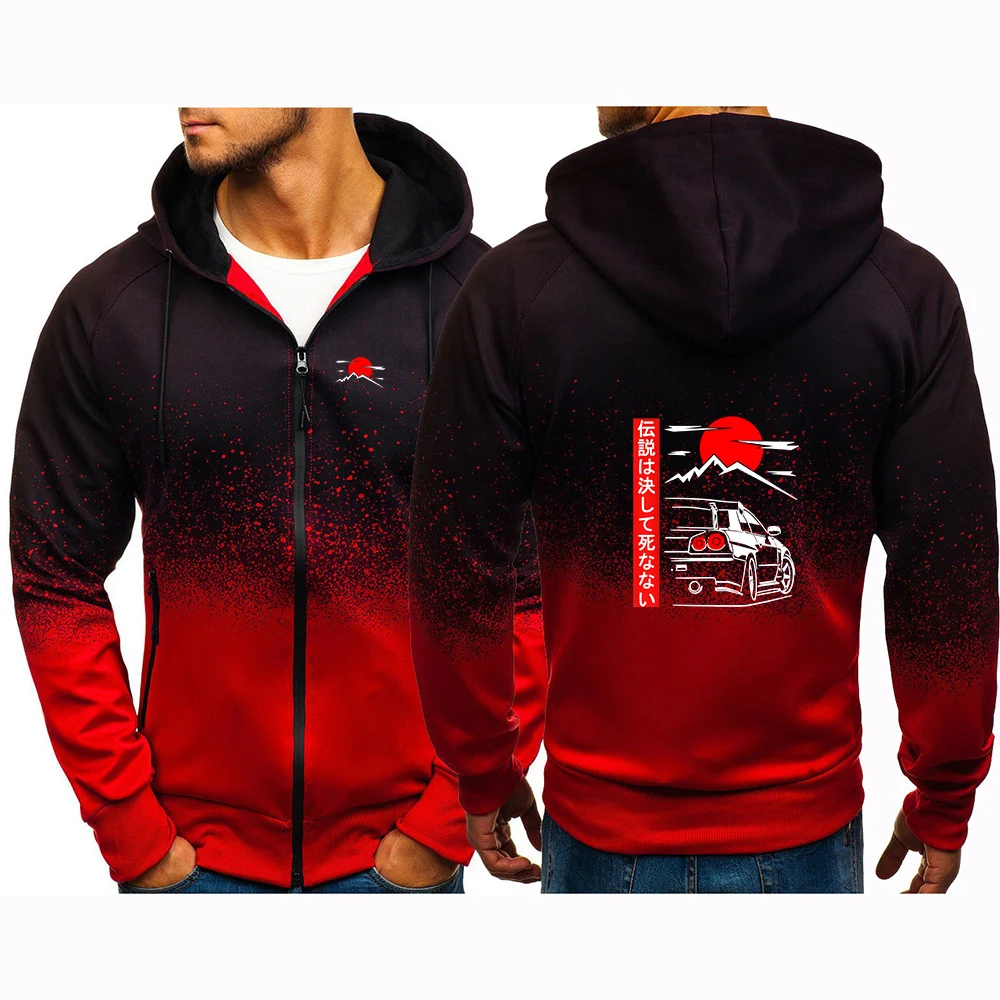 Japanese Style Car JDM Culture GTR Racing Men Spring Autumn Gradient Color Jacket Fashion Harajuku Hoodie Zipper Coat