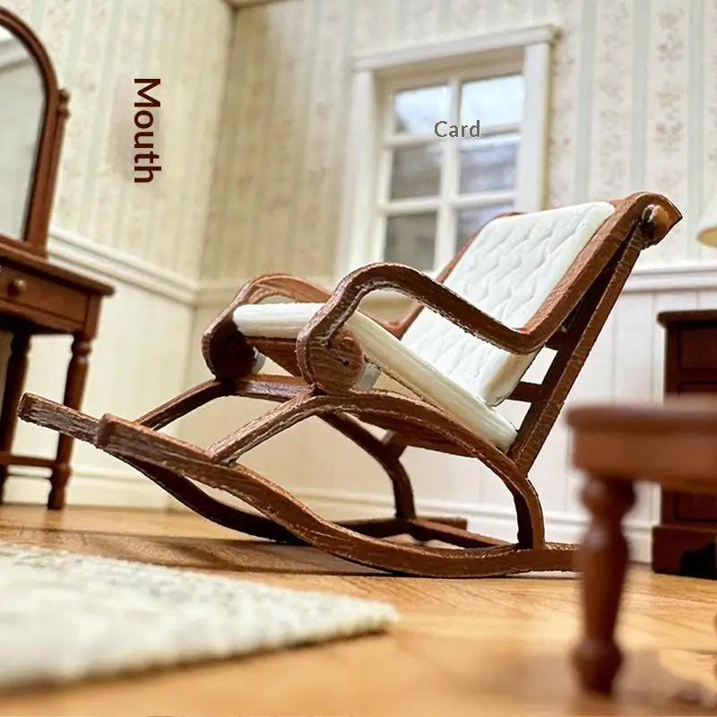 Miniature Rocking Chair 1 12 Scale Recliner Model for Dollhouse DIY House Living Room Ornament Mini Scene Prop