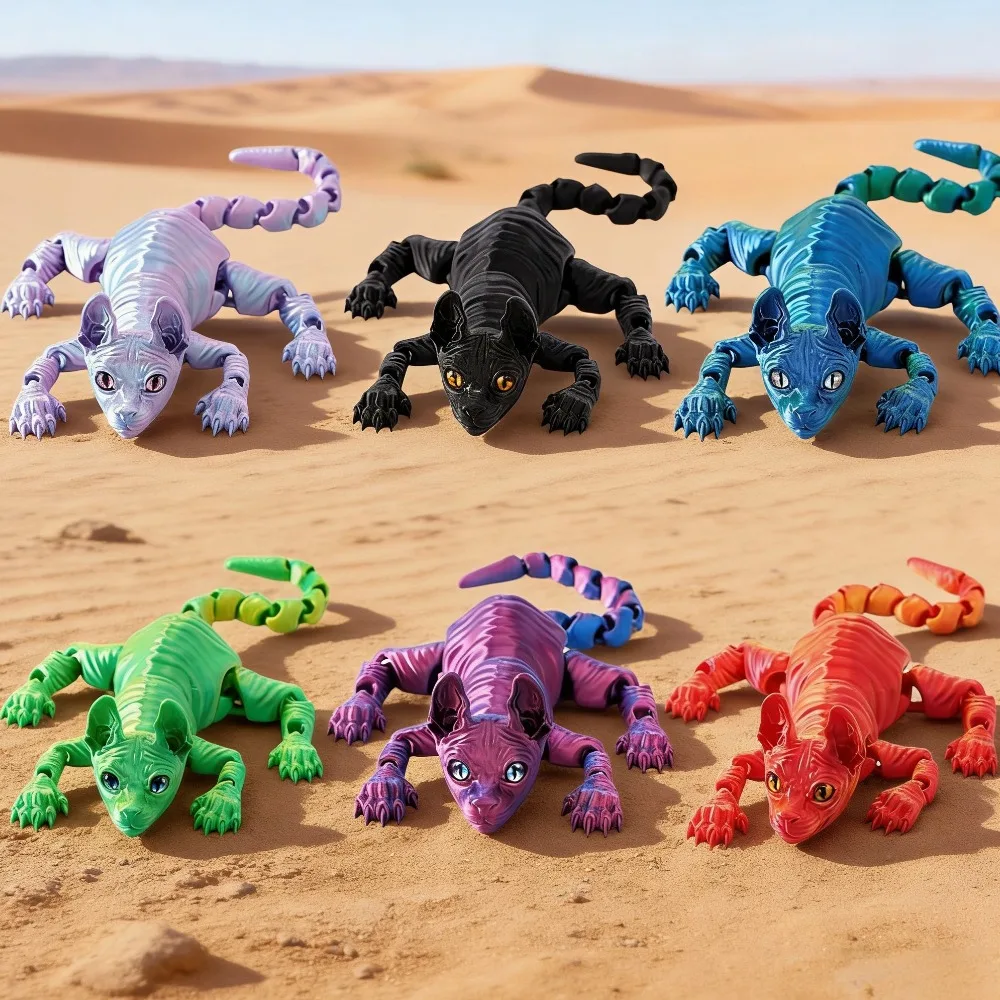 3D Printed Sphynx Cat Animals Toy Realistic Hairless Figurine Articulated Cat Fidget Toy for Cat Lover Collector Home Decoration