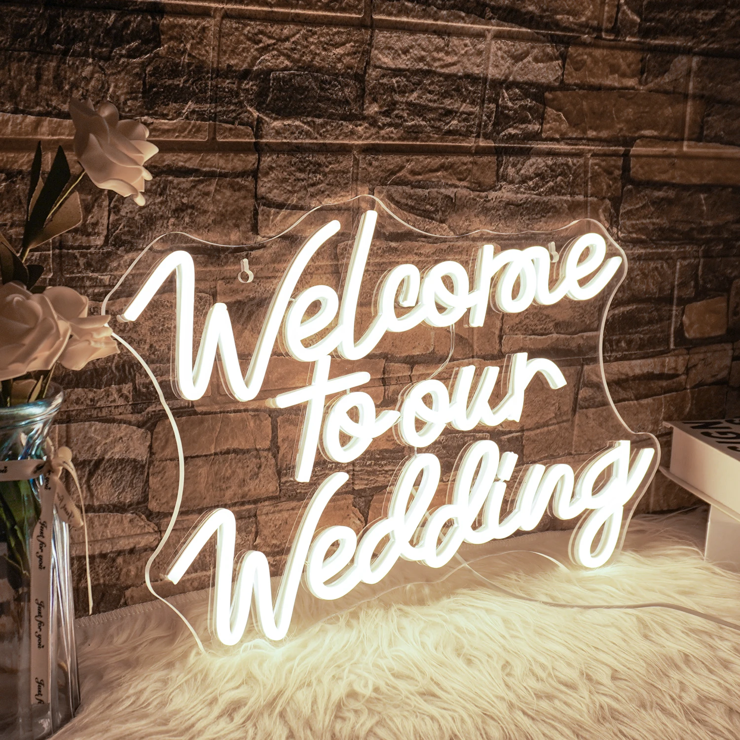 Welcome to Our Wedding Dimmable Neon Sign for Wedding Backdrop Engagement Party Valentines Day Neon Light Up Signs 5V USB