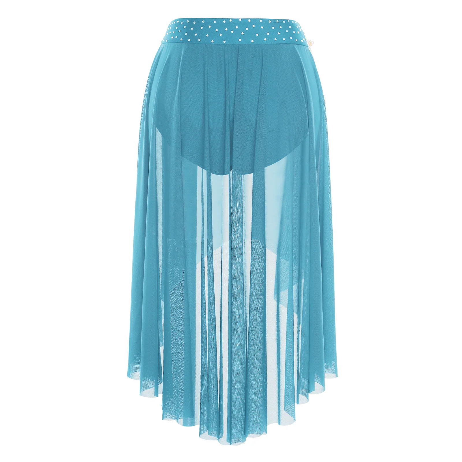 Women Waltz Lyrical Dance Skirts Classical Dance Skating Ballet Embroidery Applique Irregular Mesh Hem Brief Skirt Dancewear