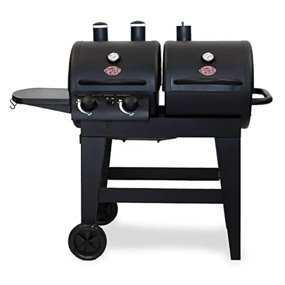 2-Burner Propane Gas and Charcoal Grill Smoker 870 sq. in. Cooking Area Heavy Duty Steel Construction Temp Gauge Dual Function