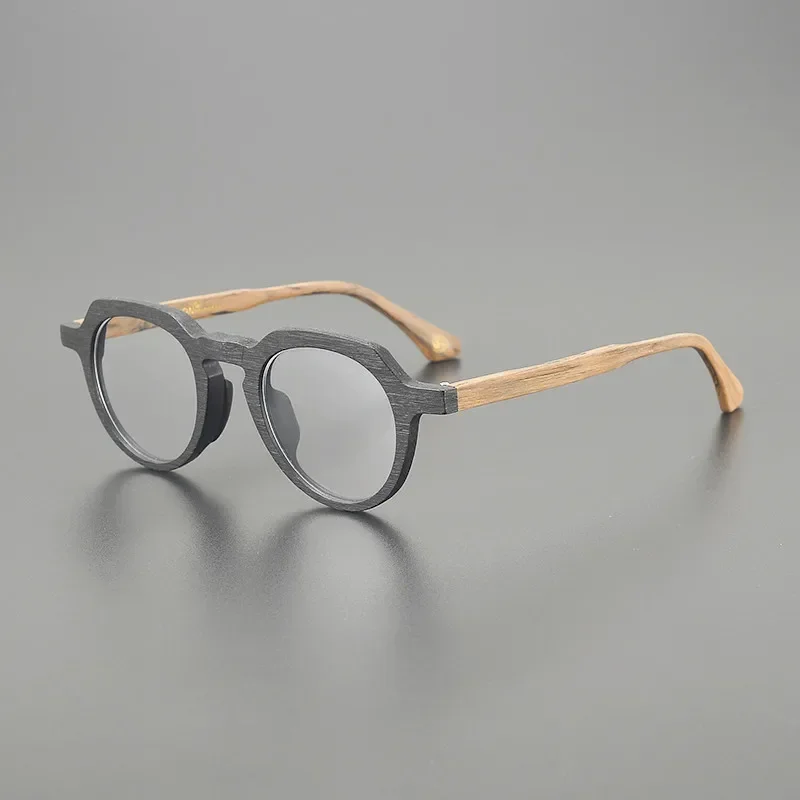 2024 Retro Wood Grain Acetate Eyeglass Frame Round Fashion Designer Brand Men and Women Myopia Reading Anti Blue Light Glasses