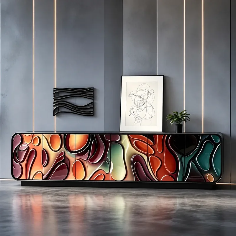 Art Painted TV Cabinet Italian Modern High End Floor Standing Media Console Storage Furniture for Living Room Home Decor