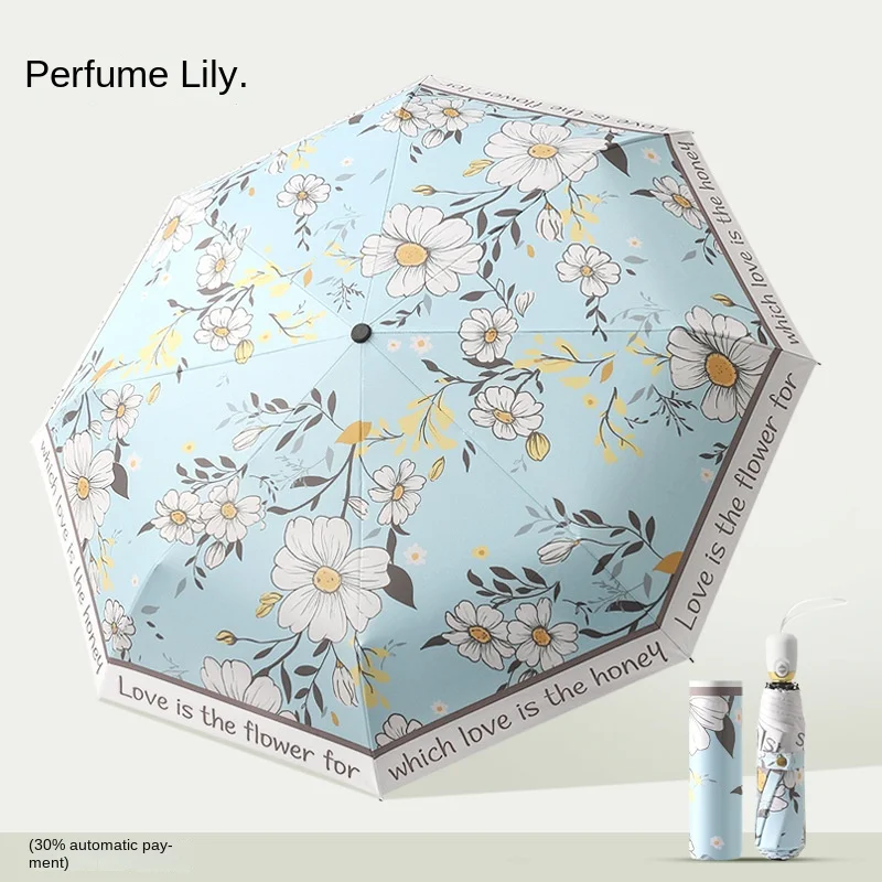 2024 New Summer UV Umbrella for Women Folding Sun Umbrella Floral Double Layer Portable Windproof Parasol Umbrella