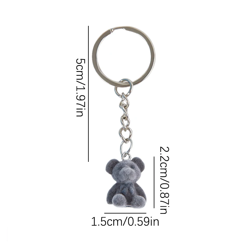 LLavero de oso Flocado de dibujos animados en 3D, llavero de oso, llaveros de animales, regalos de recuerdo para mujeres y hombres, llaves de coche, joyería DIY, 1PC