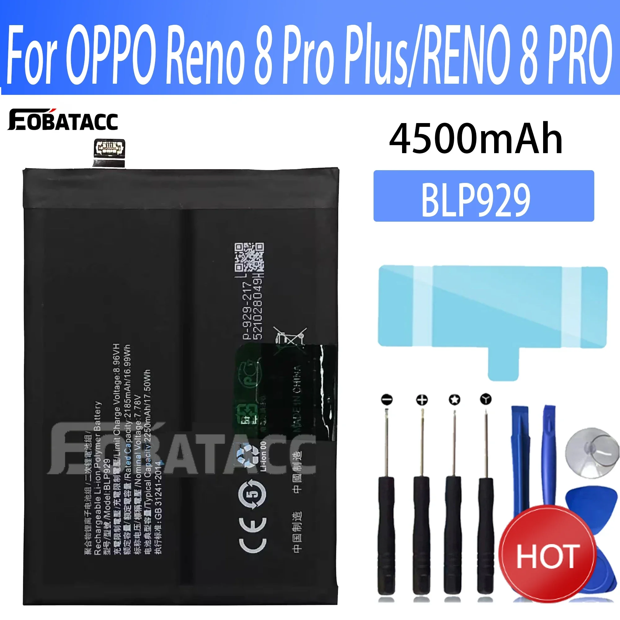 100% New Original Battery BLP929  For OPPO RENO 8 PRO  Battery + Free Tools