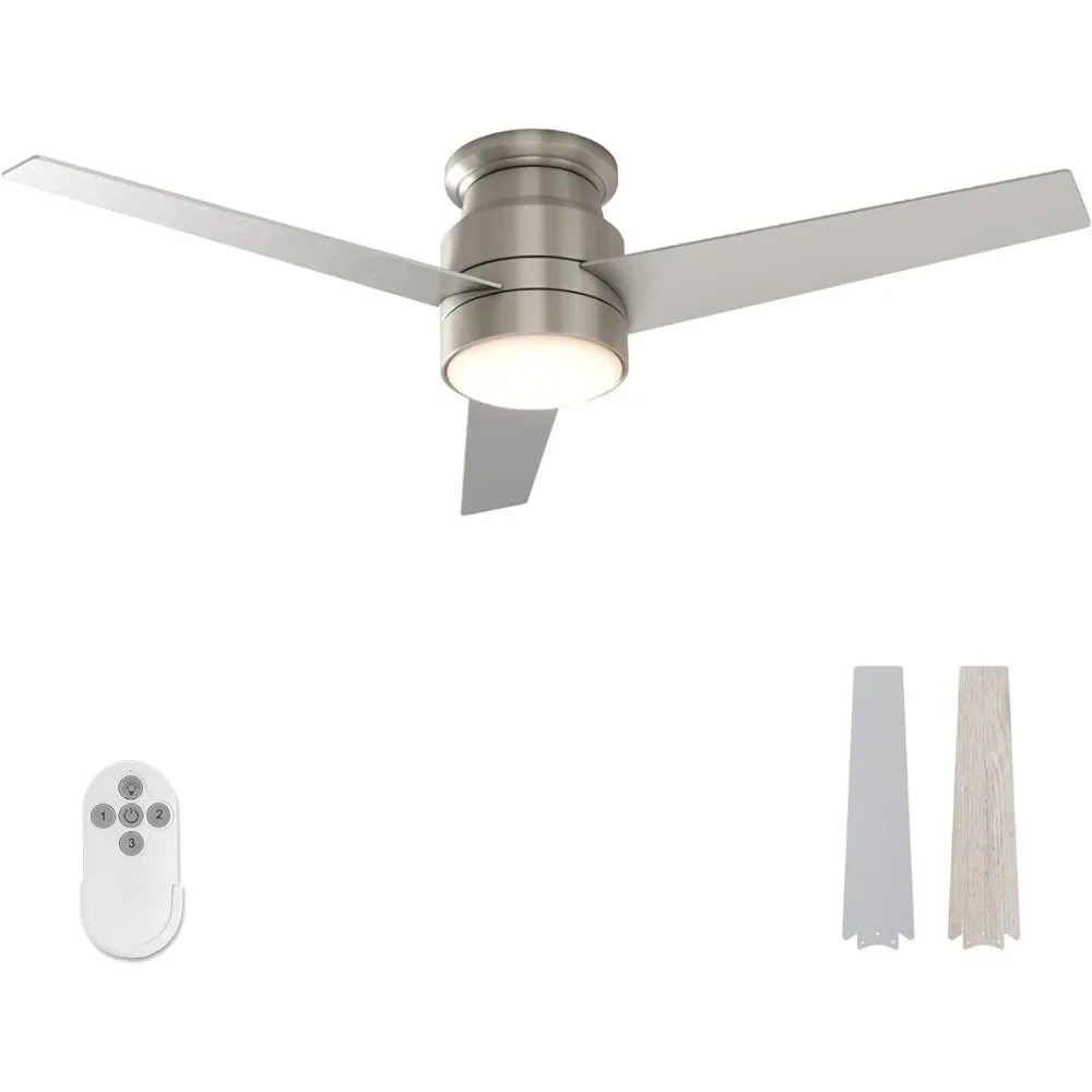 warmiplanet Flush Mount Ceiling Fan with Lights Remote Control, 52-Inch, Brushed Nickel, 3-Blades