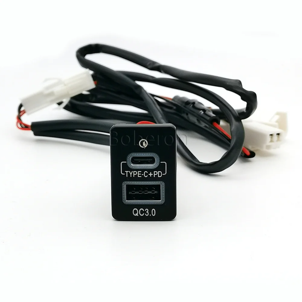 Blue LED QC3.0 USB Car Dual Charger Type C PD Phone Charge Interface Socket Cable Accessories Fit for Toyota 12V/24V view 6