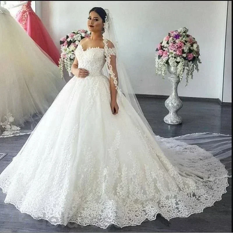 Customized New Arrival Ball Gown Wedding Dresses Off The Shoulder Applique Lace Handmade