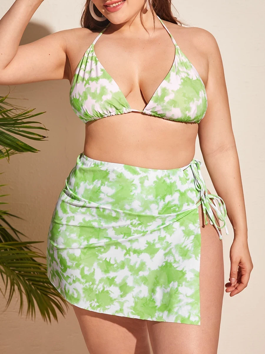 

2025 Large Plus Size Bikini High Waist Swimsuit Women 3 Pieces Swimwear Female Bathers Bathing Swimming Suit Summer Beachwear
