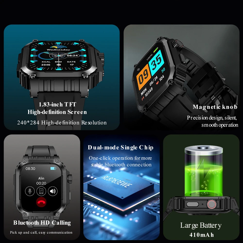 في الهواء الطلق IP68 مقاوم للماء Smartwatch الرياضة GPS الساعات الذكية الرجال النساء معدل ضربات القلب الصحة بلوتوث دعوة الساعات بطارية 410Mah