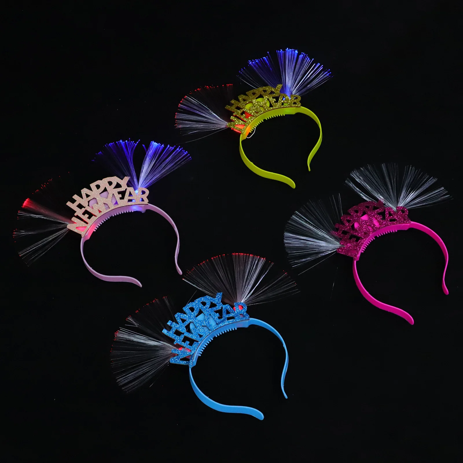 4 قطعة عصابات رأس من الألياف المضيئة أطواق شعر بصرية ممتازة لحفلة رأس السنة الجديدة ملحقات توهج التأثيرية مقاس واحد يناسب البالغين
