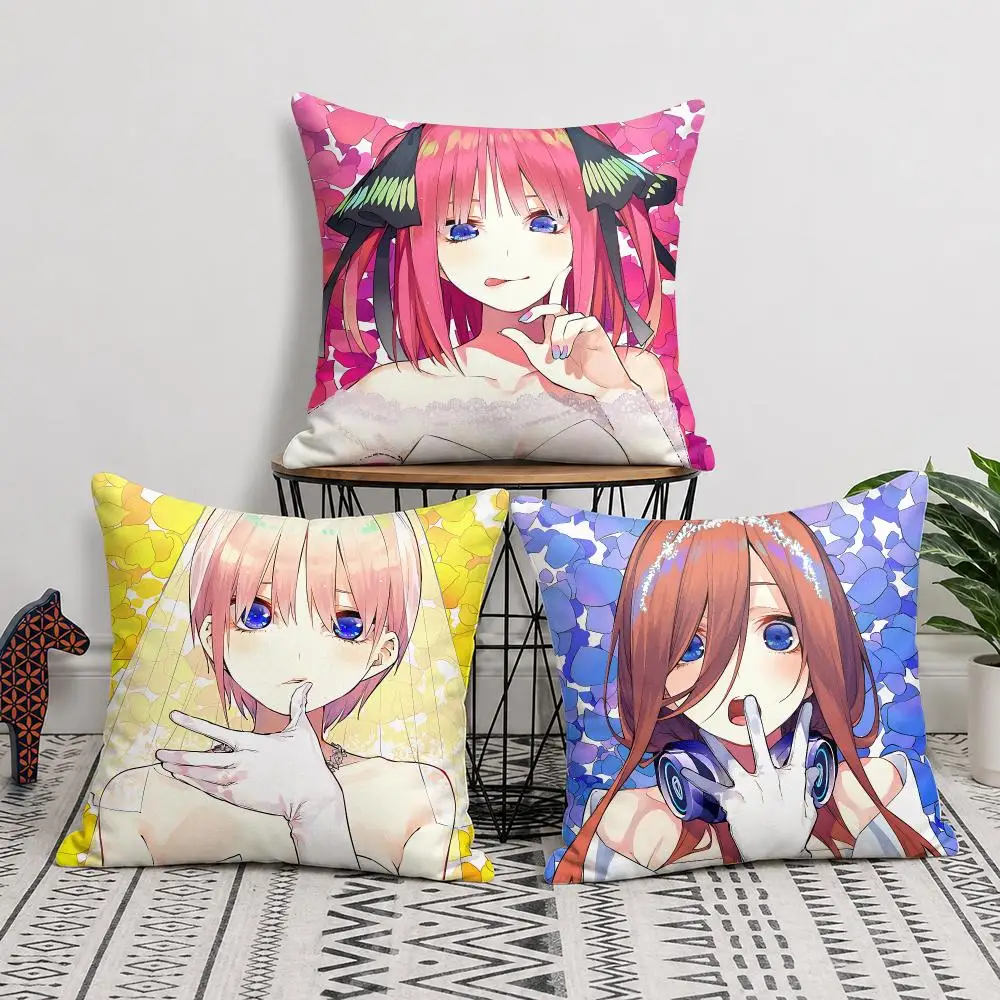 Q-Quintessential Quintuplets Cushion Cover Silky Short Plush Invisible Zipper Dustproof Sofa Pillow Case For Home Decor