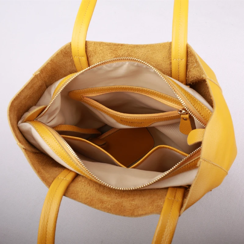 Large Capacity A4 Genuine Leather Women Handbag Tote Female Purse Shoulder Shopping Bag Yellow Black Blue Grey White M6513