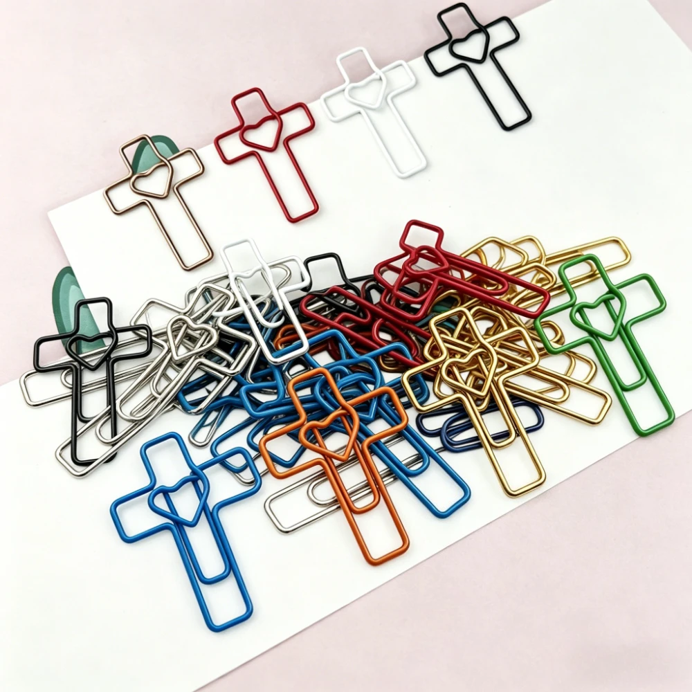 80Pcs Love Cross Paper Clips Love Metal Bookmark Clip Cute Paper Clips Bulk Wedding Cards Bulletin Boards Office Decor Supplies