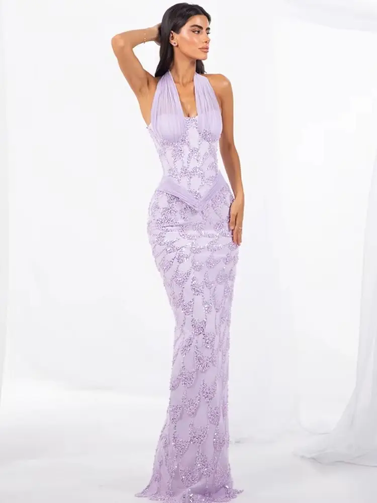 Moderne Neckholder-Abendkleider Ärmellos Luxuriöse Perlenverzierte Tüll-Partykleider Maßgeschneiderte Elegante Meerjungfrau-Organza-Abendkleider
