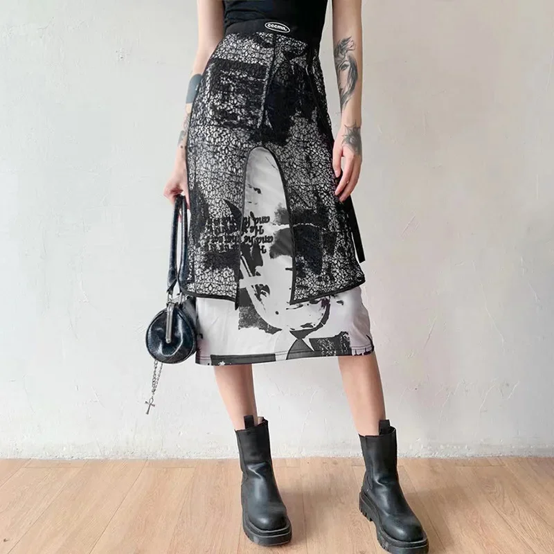 Women's Skirts Gradient Blooming Ink-splashing Printing Stitching Personalized Design Skirts Women's 2024 Fashion Printed Skirts