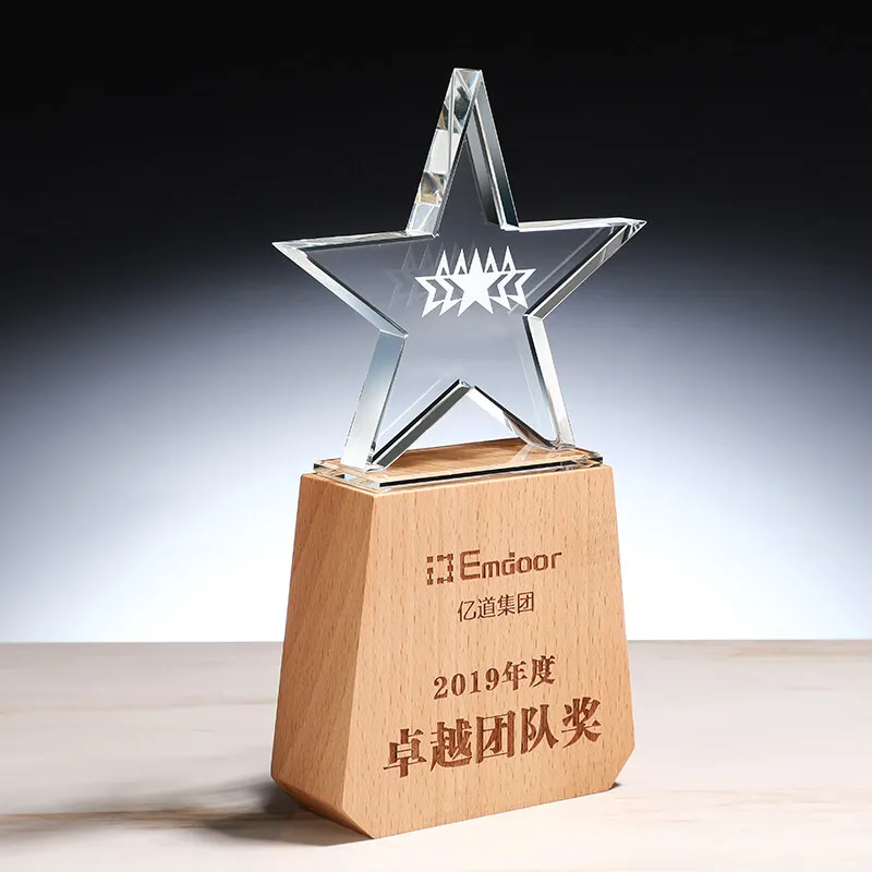 Personalized Crystal Solid wood Trophy Company Anniversary Souvenir Sports Speech School Competition Reward Home Decoration