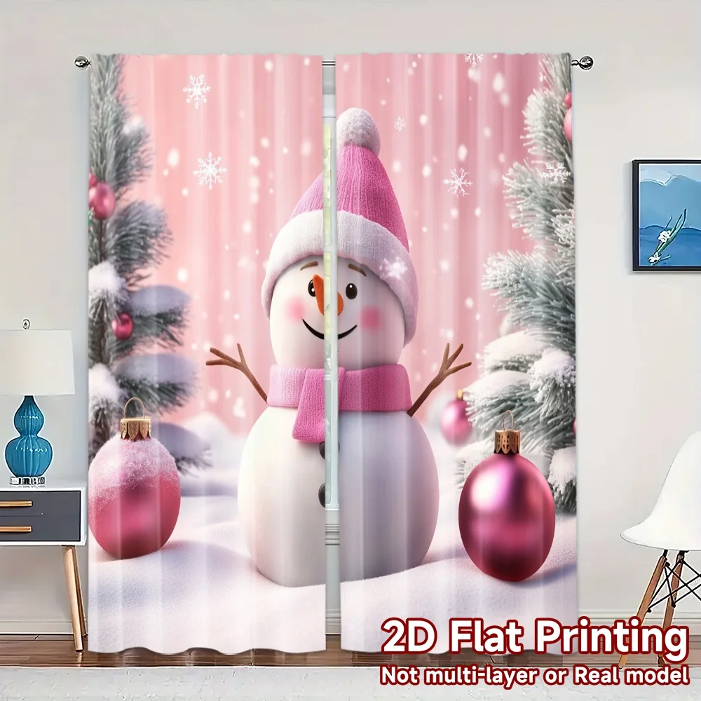 2pcs,Curtains Christmas snowman1 (2) Popular Light Filtering Curtains Yarn Curtains Thermal Insulation, and Room Darkening