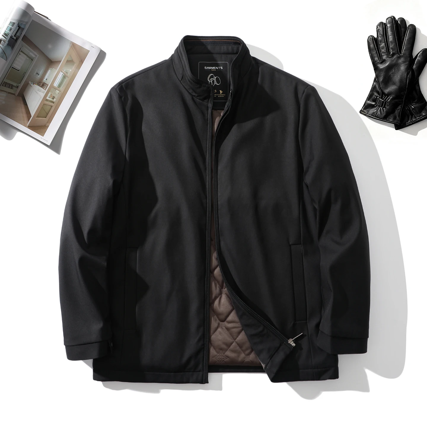 

Мужская зимняя куртка Ele Silk Filled с воротником-стойкой, ветрозащитная, теплая, хлопковая, повседневная, для отцов, приталенный крой, Зима 2025