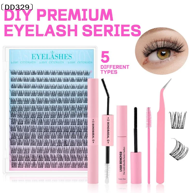 kit-de-extensao-de-cilios-pretos-cachos-de-cilios-para-cosplay-kit-de-cilios-individuais-naturais-com-adesivo-de-fixacao-forte-e-pinca〔dd329〕