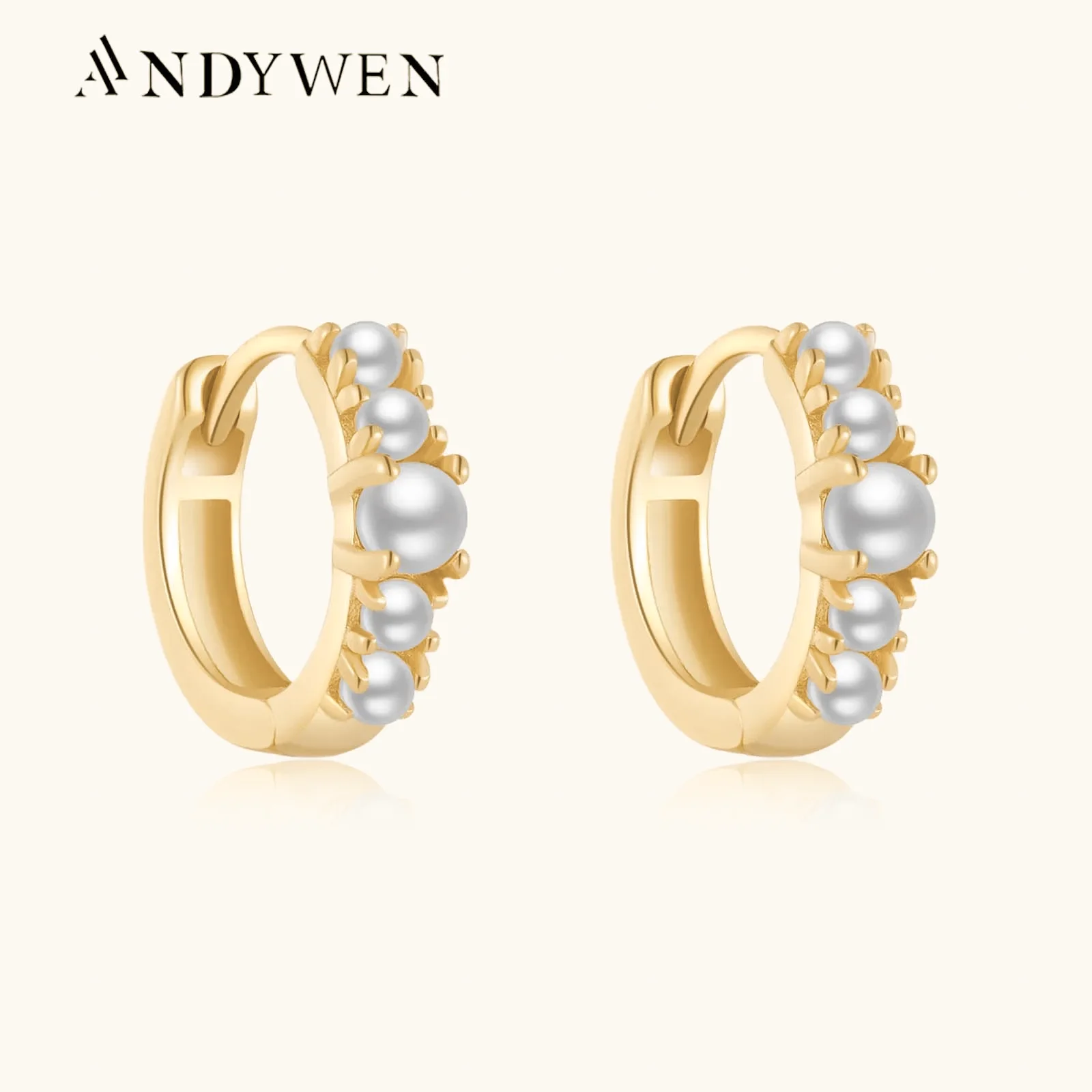 

ANDYWEN 925 Sterling Silver 9mm Pearl Huggies Hoop Piercing Earring Loops Luxury Fine Jewelry 2023 Women Jewels