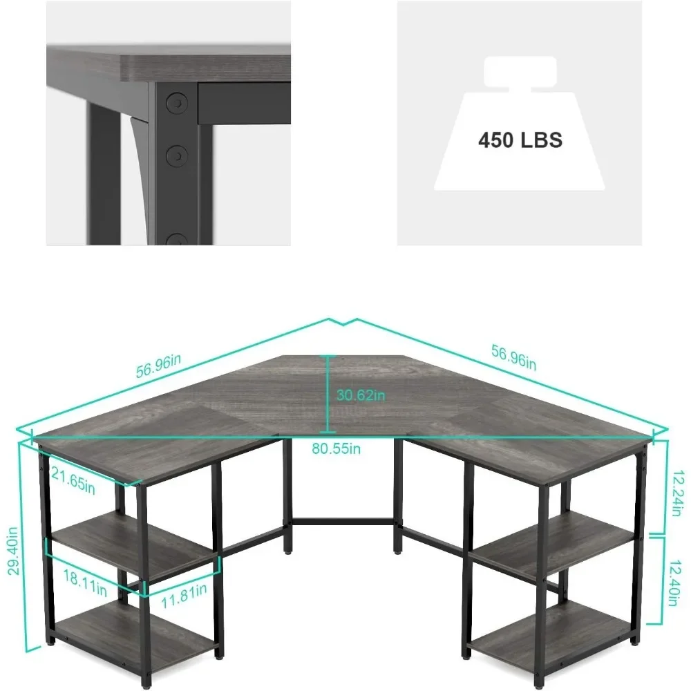 Home Office Writing Workstation Living Room Corner Table Large L-Shaped Computer Desk With Shelves Furniture