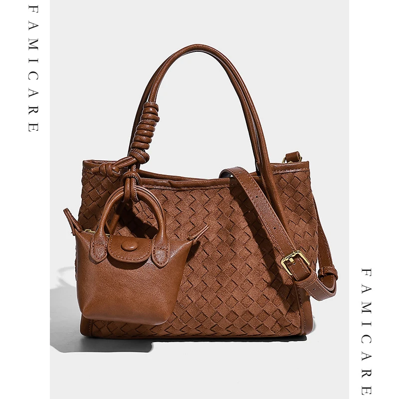 

2025 New PU Leather Handwoven Market Tote Bag Convertible Shoulder Crossbody Shopping Pack Women Chic Large Capacity Handbag