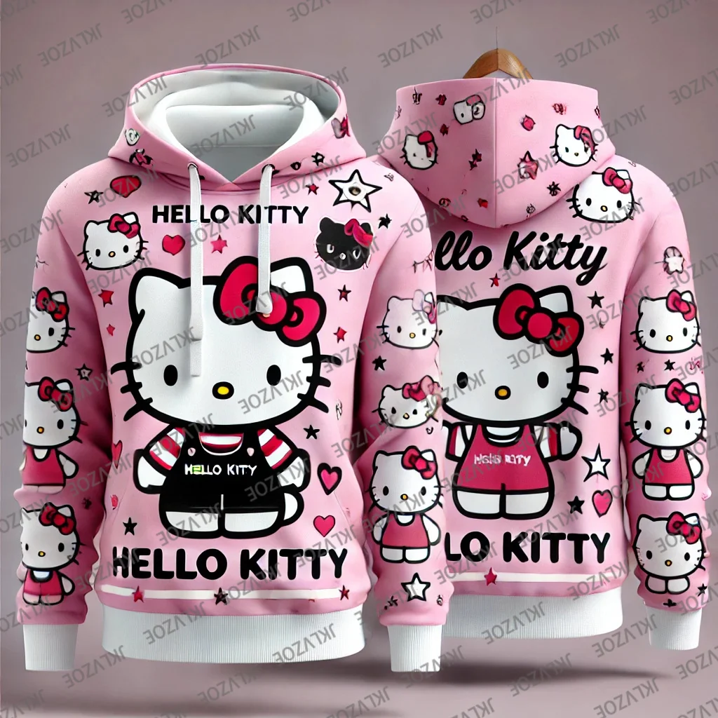 Disney Sanrio Hello Kitty 3D Hoodie Sweatshirt Woman Clothing Harajuku Long Sleeve Hooded Pullover Sweatshirts Sport Hoodies