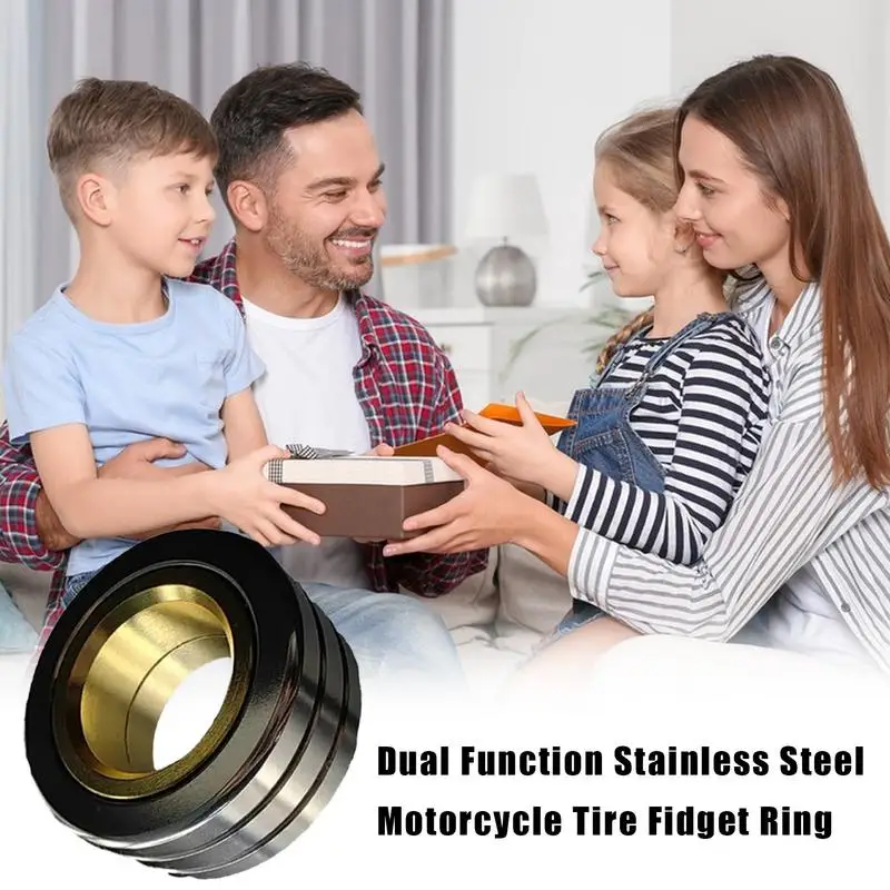 Tire Tread Spinner Ring Fidget Toy Mechanical Groove Tread Ring Removable Magnets Metal Bearing For Men Women Adults Kids