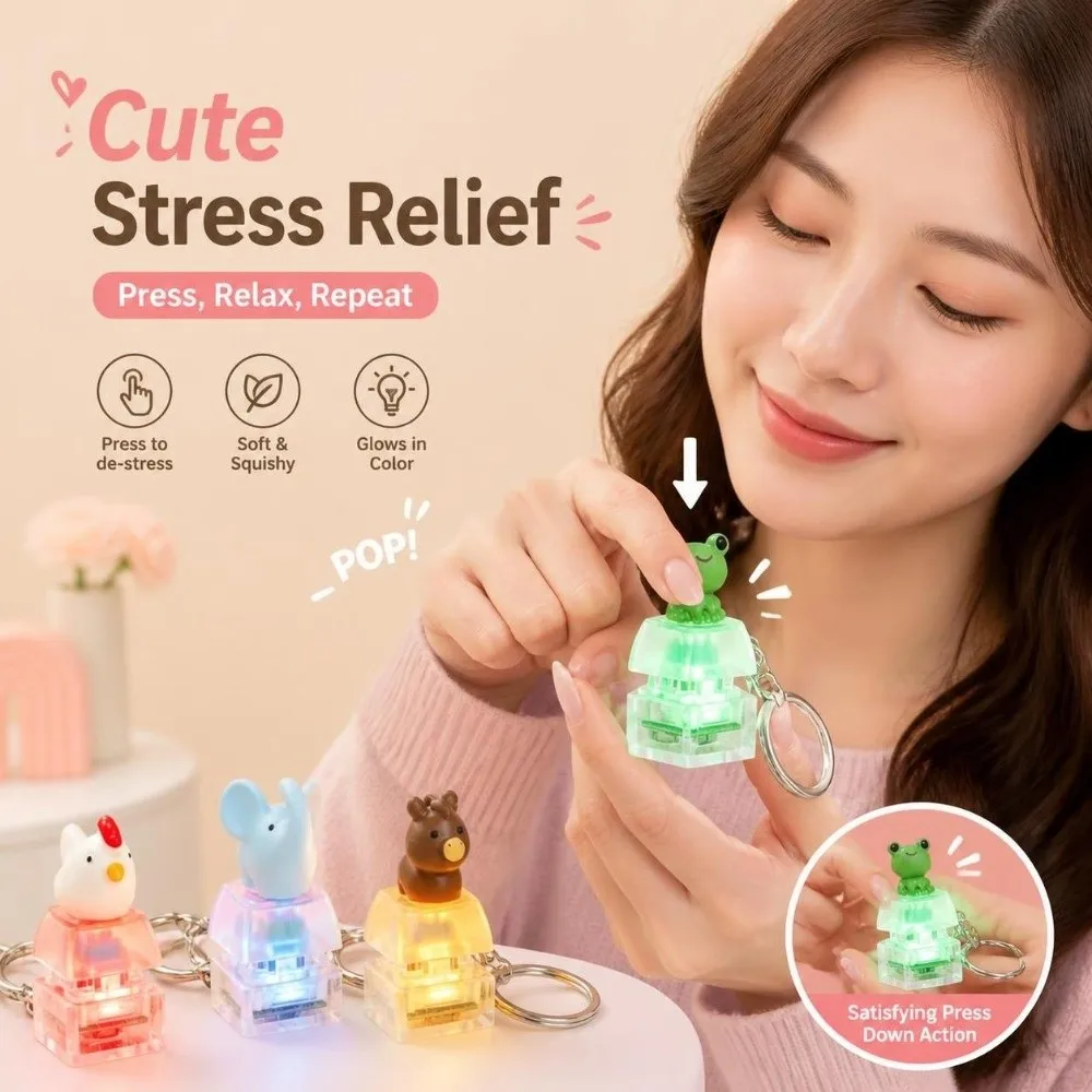 LED Light 3D Frog Fidget Keychain Keyboard Mechanical Animal Light Up Keychain Finger Button Pass the Time