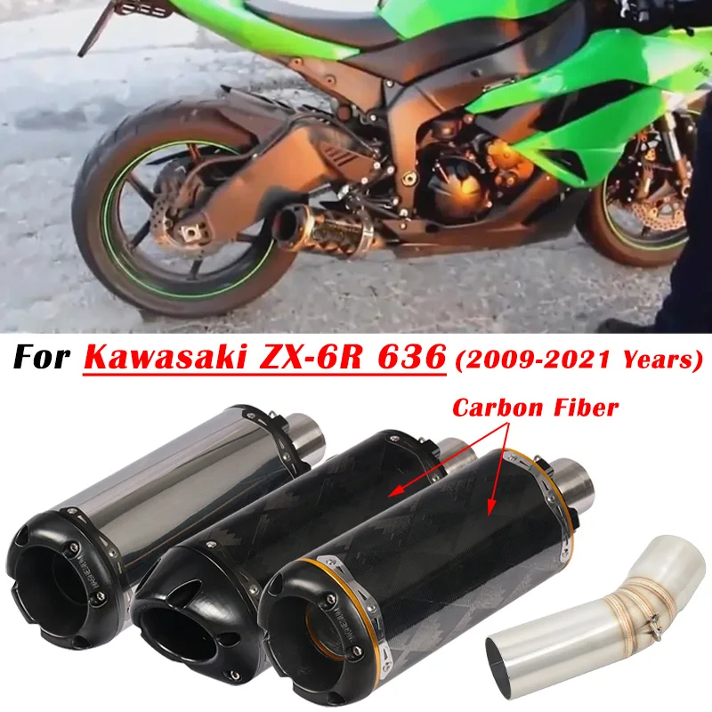 

Slip On For Kawasaki ZX6R ZX-6R ZX 6R 636 2009 -2020 2021 Motorcycle Exhaust Escape Modifiy bottom Muffler With Middle Link Pipe