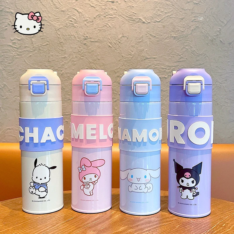 Sanrio Stainless Steel 316 Thermos Kawaii 400/500ml Kuromi Cinnamoroll Melody HelloKitty Kids Vacuum Flask Water Bottle Tumbler