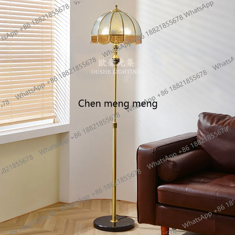 

Floor lamp Living room Bedroom American glass all copper marble Chinese retro vertical table lamp Floor lamp