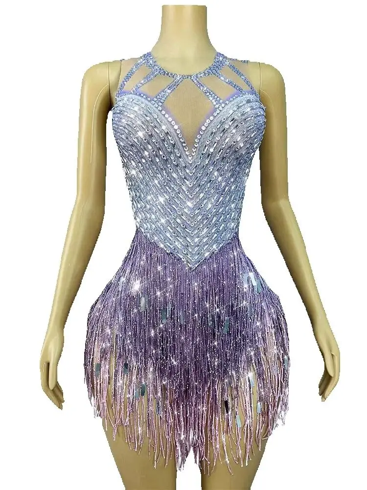 High Quality Hot Stamping Sexy Elastic Sequin Fringe Jumpsuit 2025 New Fashion Custom Women'S Clothing