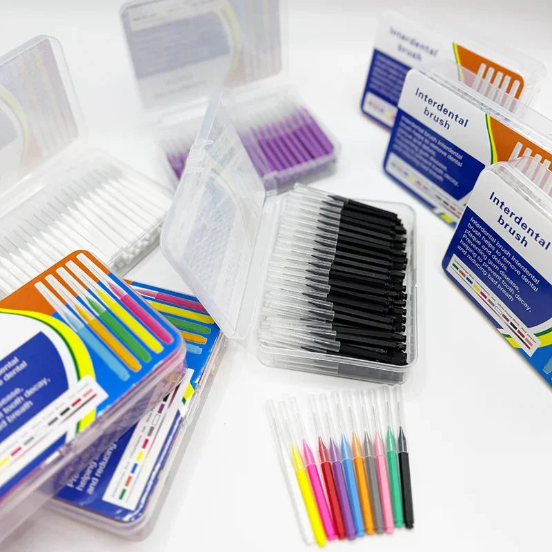 100Pcs/box Interdental Brushes Travel Case for Teeth Cleaning Health Care Tooth Interdental Cleaners Orthodontic Dental Teeth