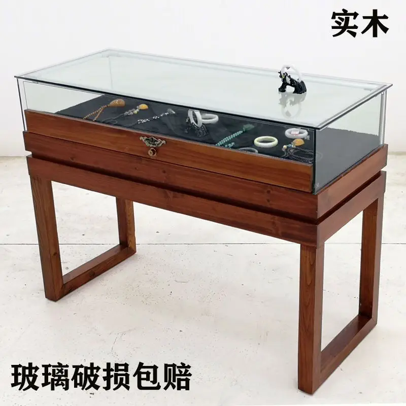 

Customized Solid Wood Jewelry Display Cabinet Exhibition Hall Museum Glass Showcase Antique Jade Artifact Display Cabinet Jewelr