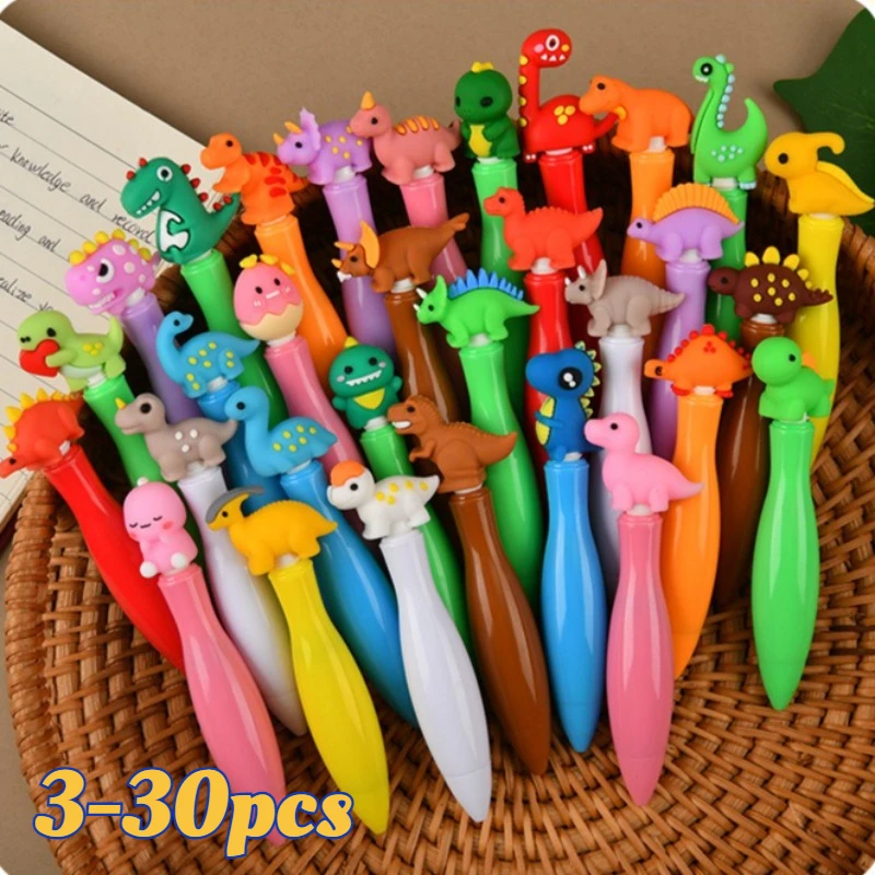 3-30pcs Cute Mini Dinosaur Ballpoint Pen, Kawaii Dinosaur Doll Cap, Retractable Writing Pen for Student School Gift Stationery