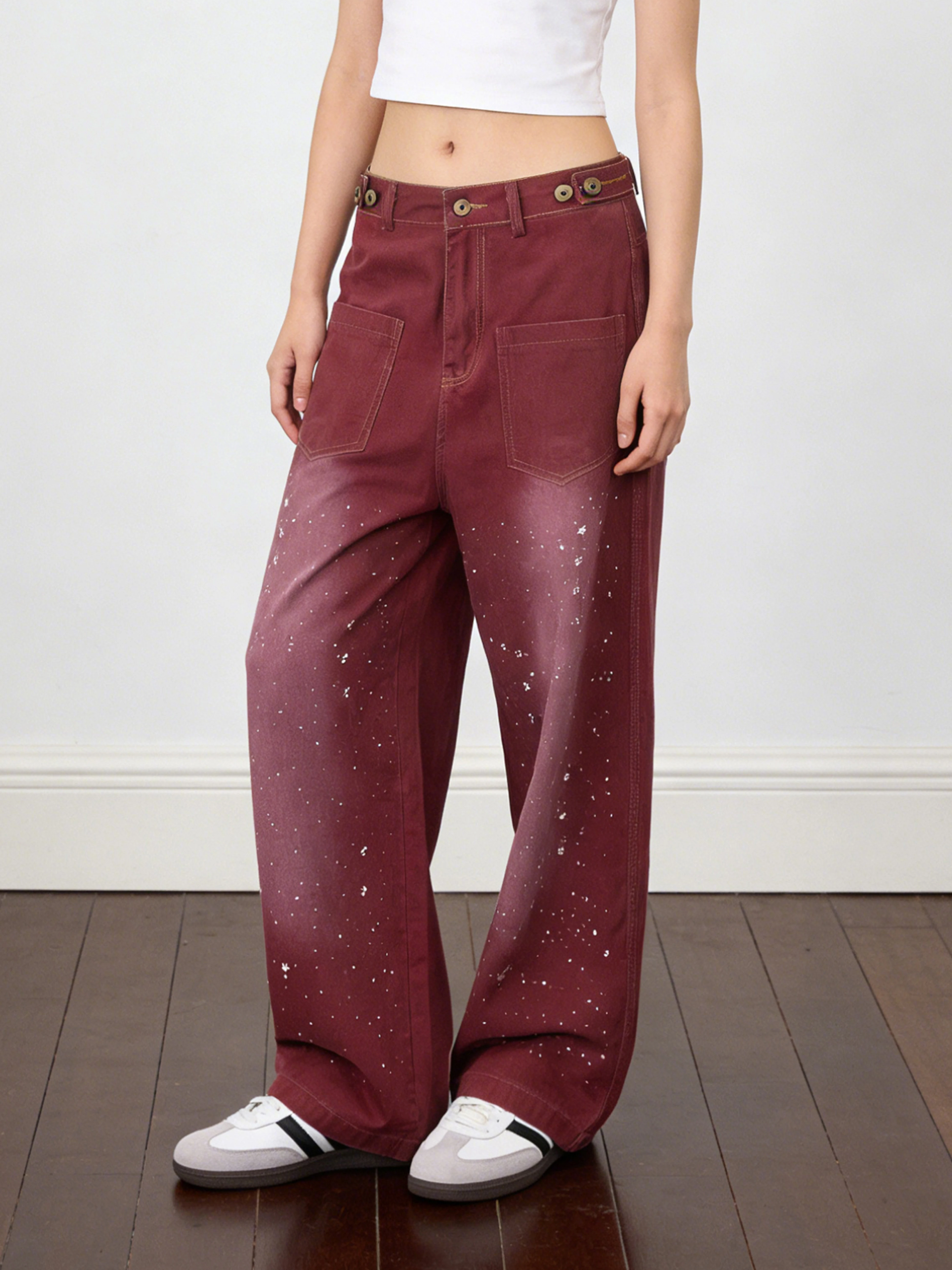 

American Style Retro Diamond Embellished Workwear Jeans Loose Wide Leg Heavy Duty Slimming Casual Long Trousers for Women