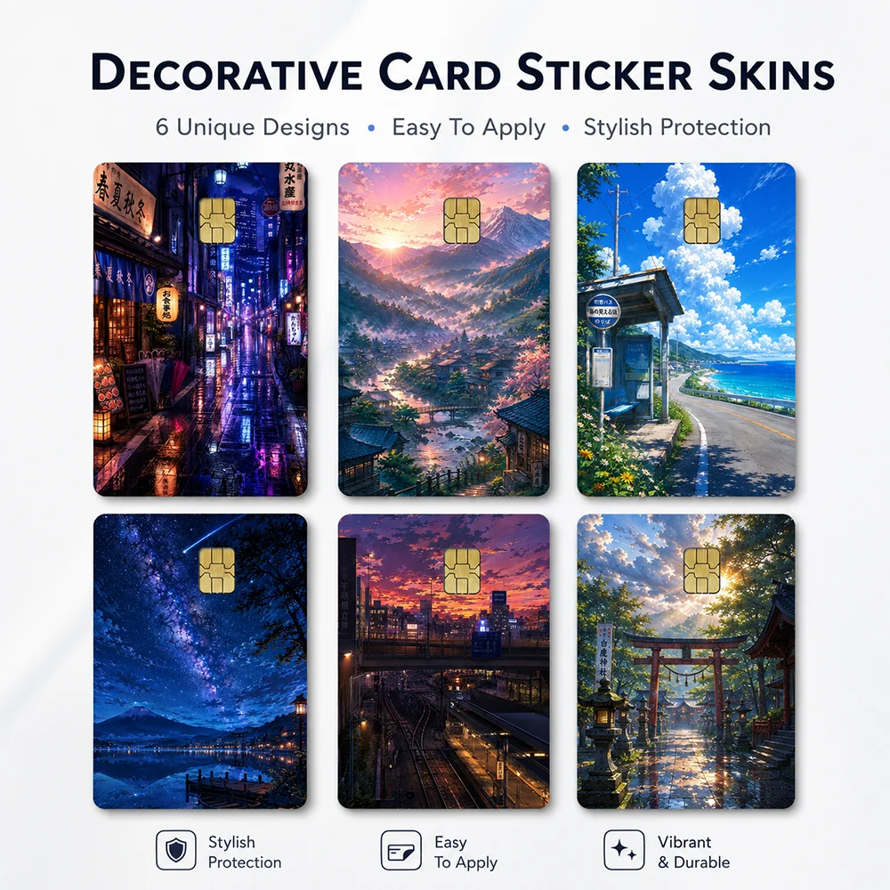 Japanese Style Bank Card Sticker Skin Decorative Cover Aesthetic City Landscape Design Protector Sticker Bank Card Decoration