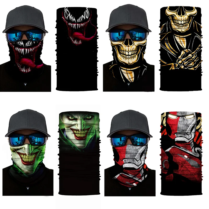 3D Ghost Skull Bandana Neck Gaiter Head Shield Summer Hiking Scarves Tube Balaclava Scarves Breathable Sun Guard Headband Scarf