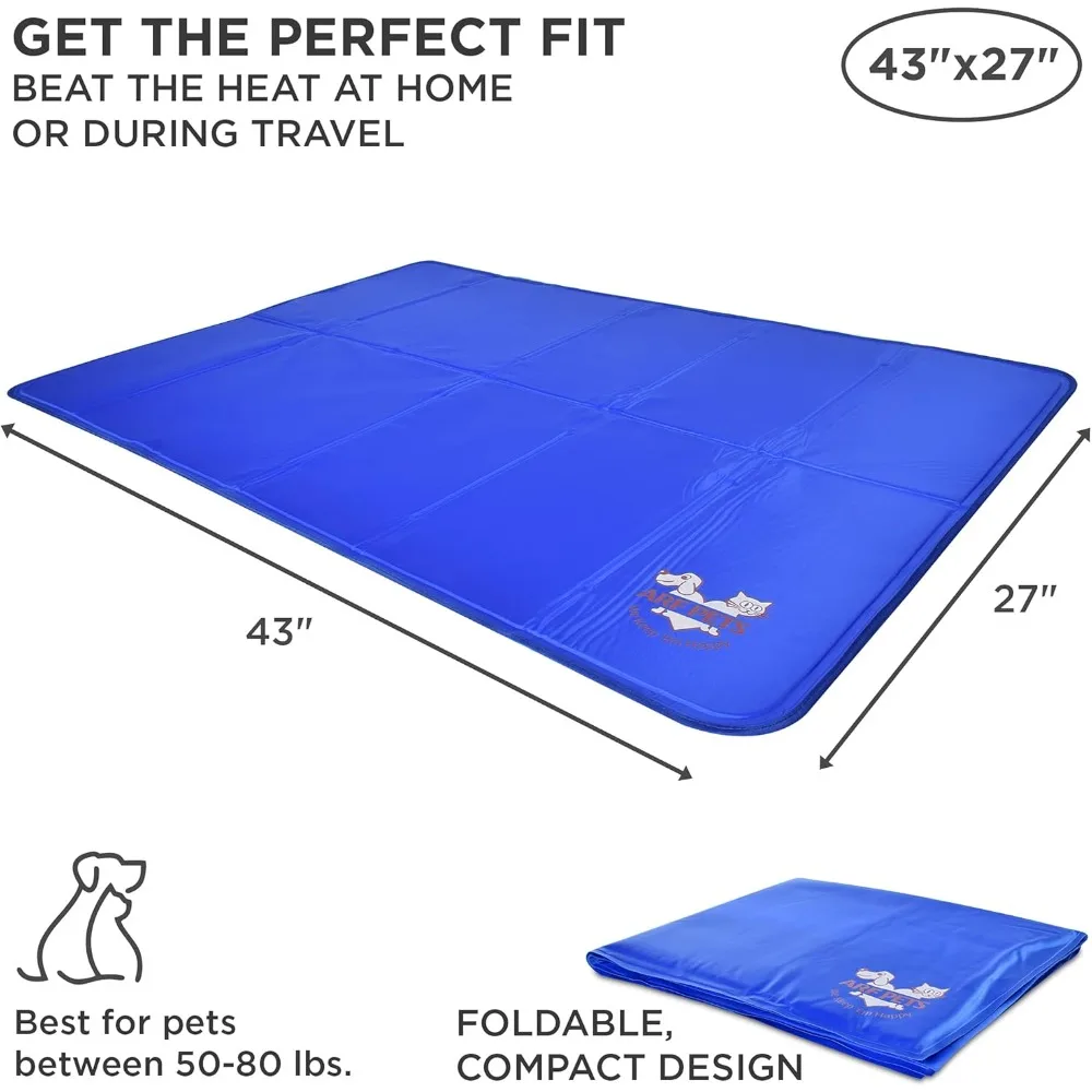 Dog Cooling Mat 27” x 43” Pad for Kennels, Crates and Beds, Non-Toxic, Durable Solid Self Cooling Gel Material. No Refrigeration