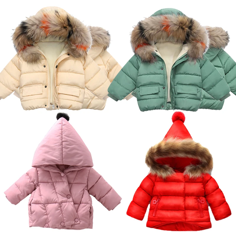 Hooded Children Outerwear Winter Warm Baby Girl Boy Down Jacket Solid Thicken Girl Boy Cotton Jacket Casual Coats Infant Clothes