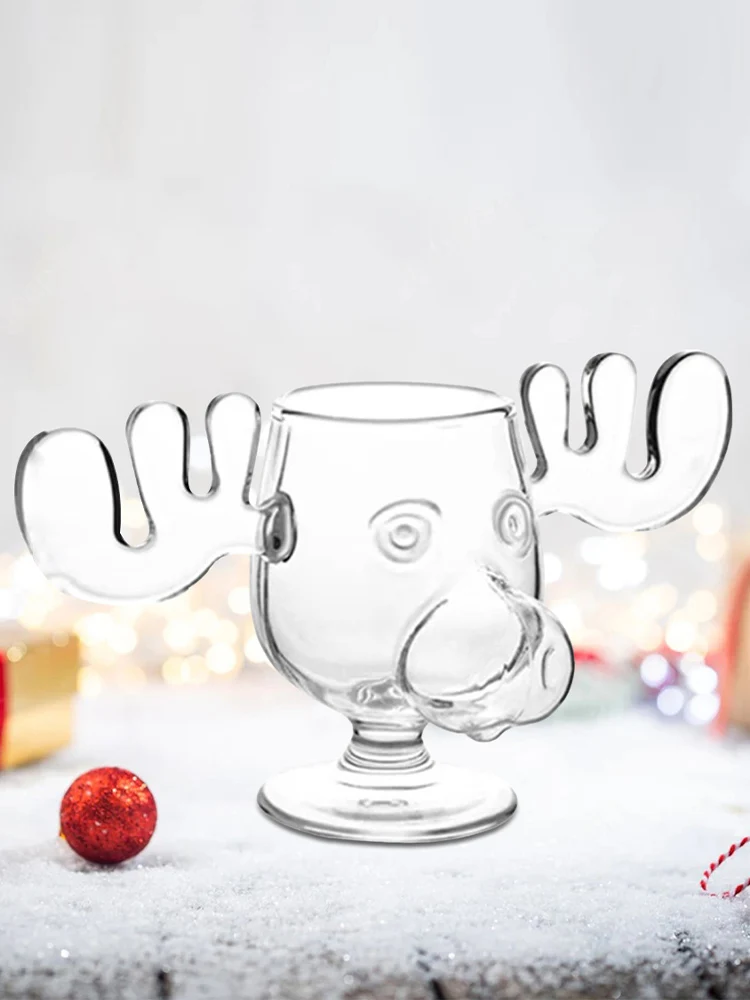 1/2/3 SZT. Świąteczny Szklany Kubek z Łosiem 240ML na Sok Mleko Kubek z Łosiem Świąteczny Kubek z Głową Renifera na Piwo Wodę Naczynia na Napoje na Świąteczne Przyjęcia Prezenty — 2