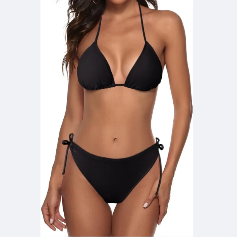 Women String Bikini Set Halter Side Tie Two Piece Swimsuit Triangle Bathing Suits.Very soft and quick-drying.
