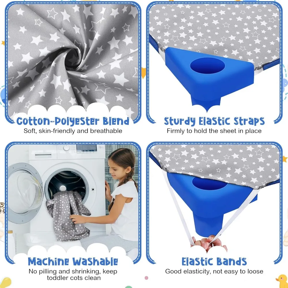 Peryiter 12 szt. Prześcieradeł na mata do zabawy, prześcieradła do łóżeczka dla przedszkolaków, standardowy rozmiar 24 x 51, wzór w gwiazdki z elastycznymi pętlami w rogach, do łóżka F