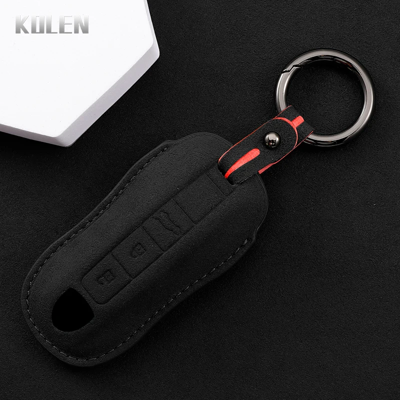 Leather Car Remote Key Case Cover Shell For Porsche Panamera Cayenne 971 911 9YA Boxster 3 Buttons Protected Fob Accessories Bag